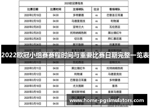 2022欧冠小组赛赛程时间与重要比赛日期完整一览表
